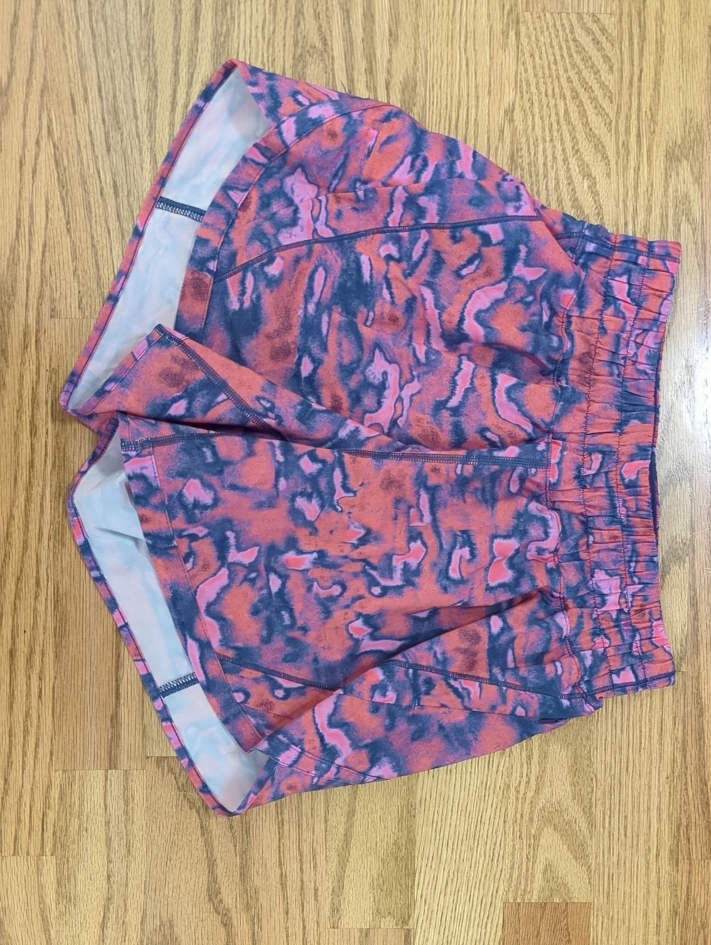 lululemon athletica Coral Pink & Navy Patterned Running Shorts